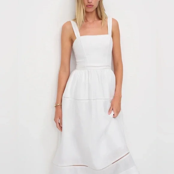 NWOT Reformation Everett Linen Midi Dress White A-Line Summer Vacation 8 - Picture 3 of 11